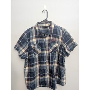 Harley Davidson Short Sleeve Plaid Snap Popover Shirt Women's Size 2WBlue